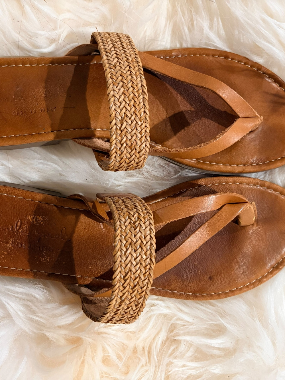Braided Leather Sandals in Cognac Brown - Picture 2 of 2